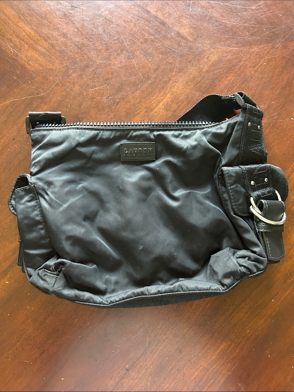 Ralph Lauren Black Nylon Messenger Bag with Leather Trim